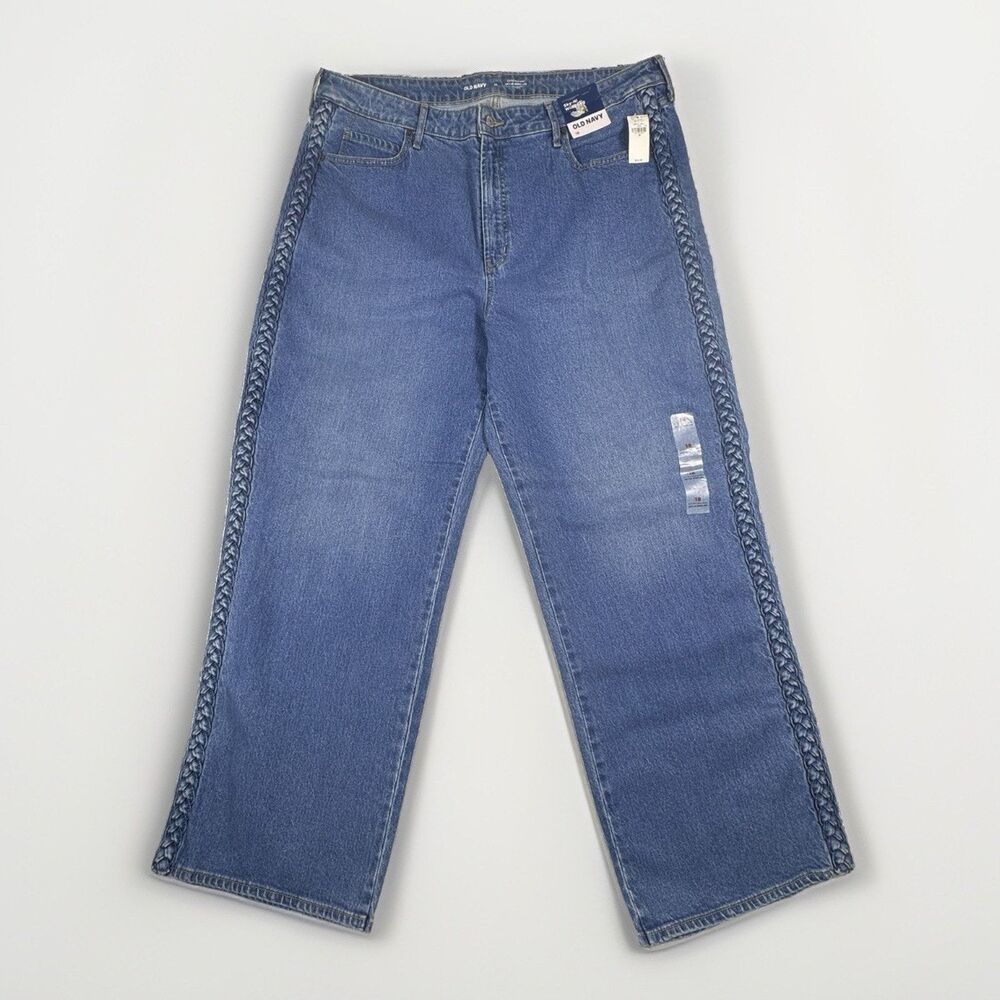 Old Navy Sky-Hi Wide Leg Braided Jeans Womens 18 Extra High Rise NWT Denim